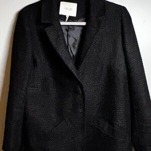 MAJE Tweed Pattern Faux Fur Coat Size M